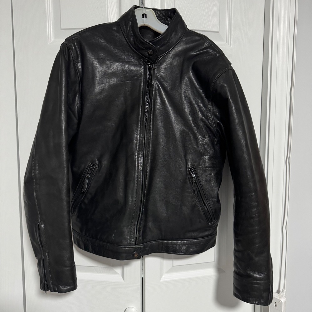 Champlain Leather Mens 44 Cafe Racer Jacket Black Vintage Made in USA Biker